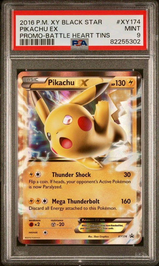 PSA 9 - Pikachu EX XY174 Battle Heart Tin Promo - Pokemon