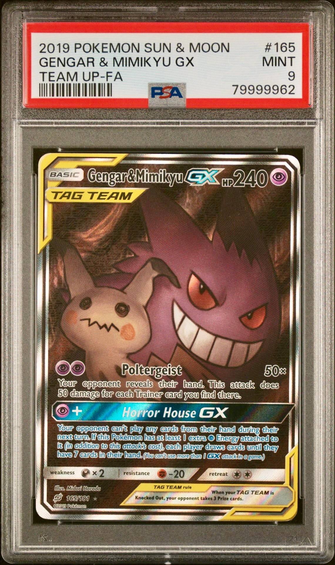 PSA 9 - Gengar & Mimikyu GX 165/181 S&M Team Up - Pokemon