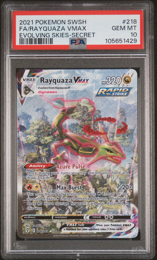 PSA 10 - Rayquaza VMAX 218/203 SWSH Evolving Skies  - Pokemon