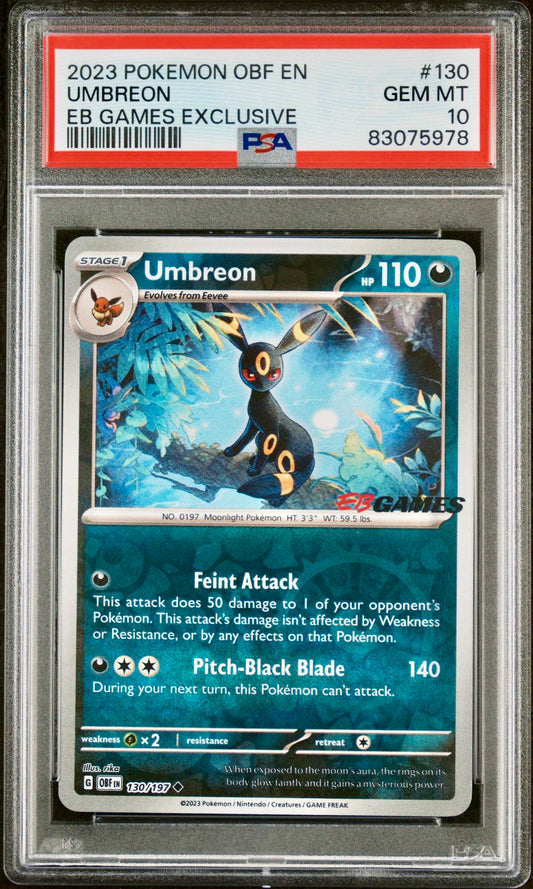 PSA 10 - Umbreon Reverse 130/197 SV Obsidian Flames EB Games Exclusive - Pokemon