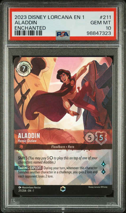 PSA 10 - Aladdin Enchanted 211/204 EN1 First Chapter - Disney Lorcana