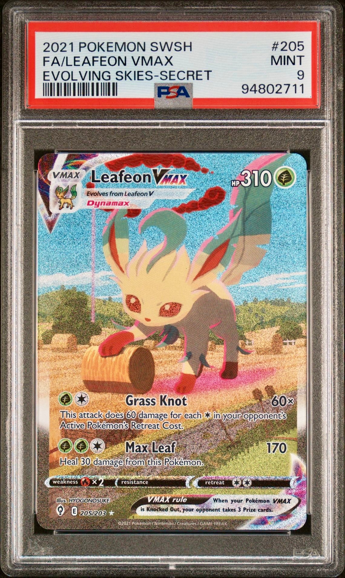 PSA 9 - Leafeon VMAX 205/203 SWSH Evolving Skies - Pokemon