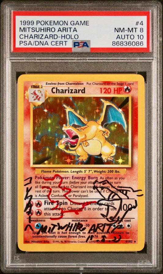 PSA 8 - Charizard 4/102 Arita Sketch Autograph (10) WOTC Base Set - Pokemon