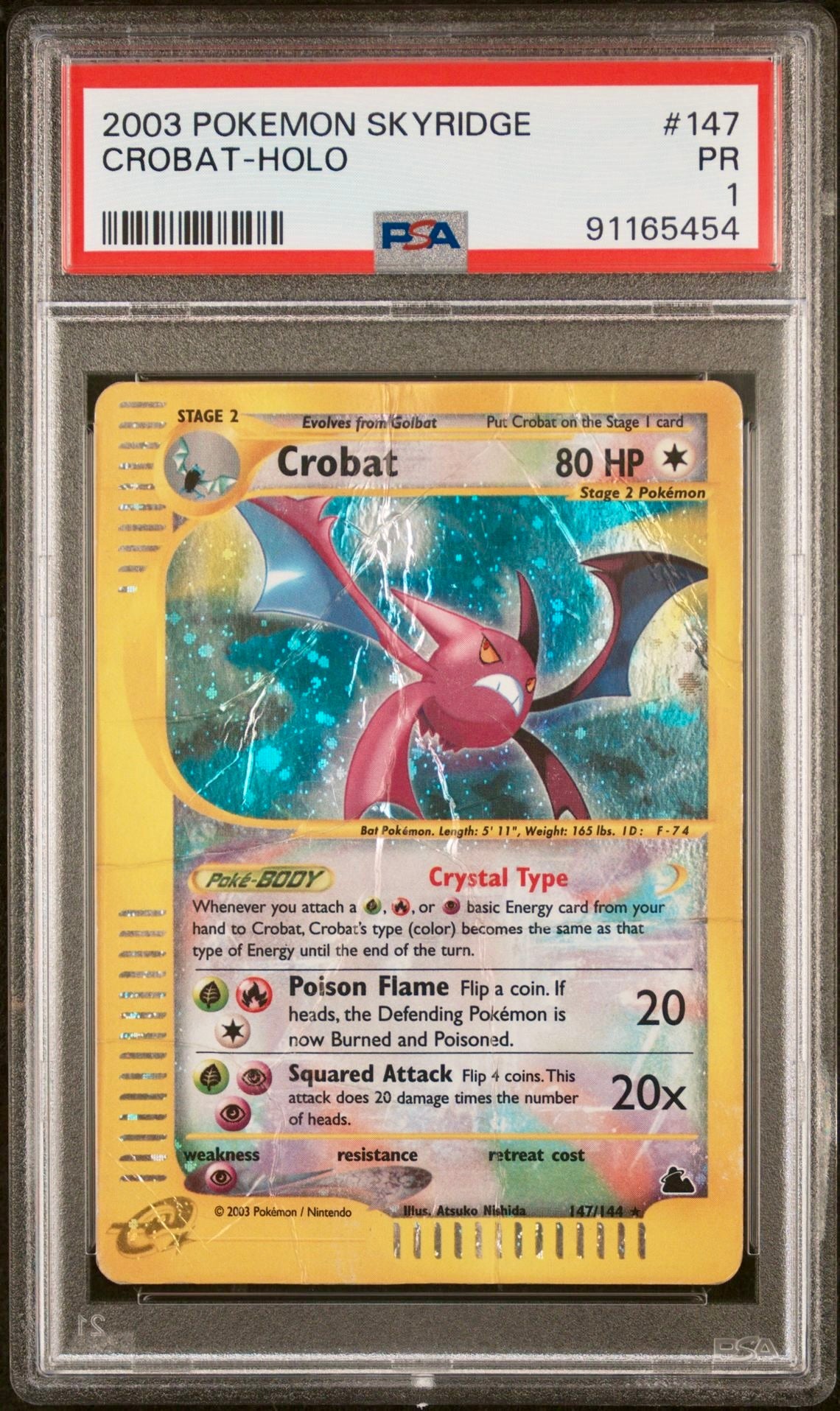 PSA 1 - Crobat Crystal Holo 147/144 Skyridge - Pokemon [Pop 8]