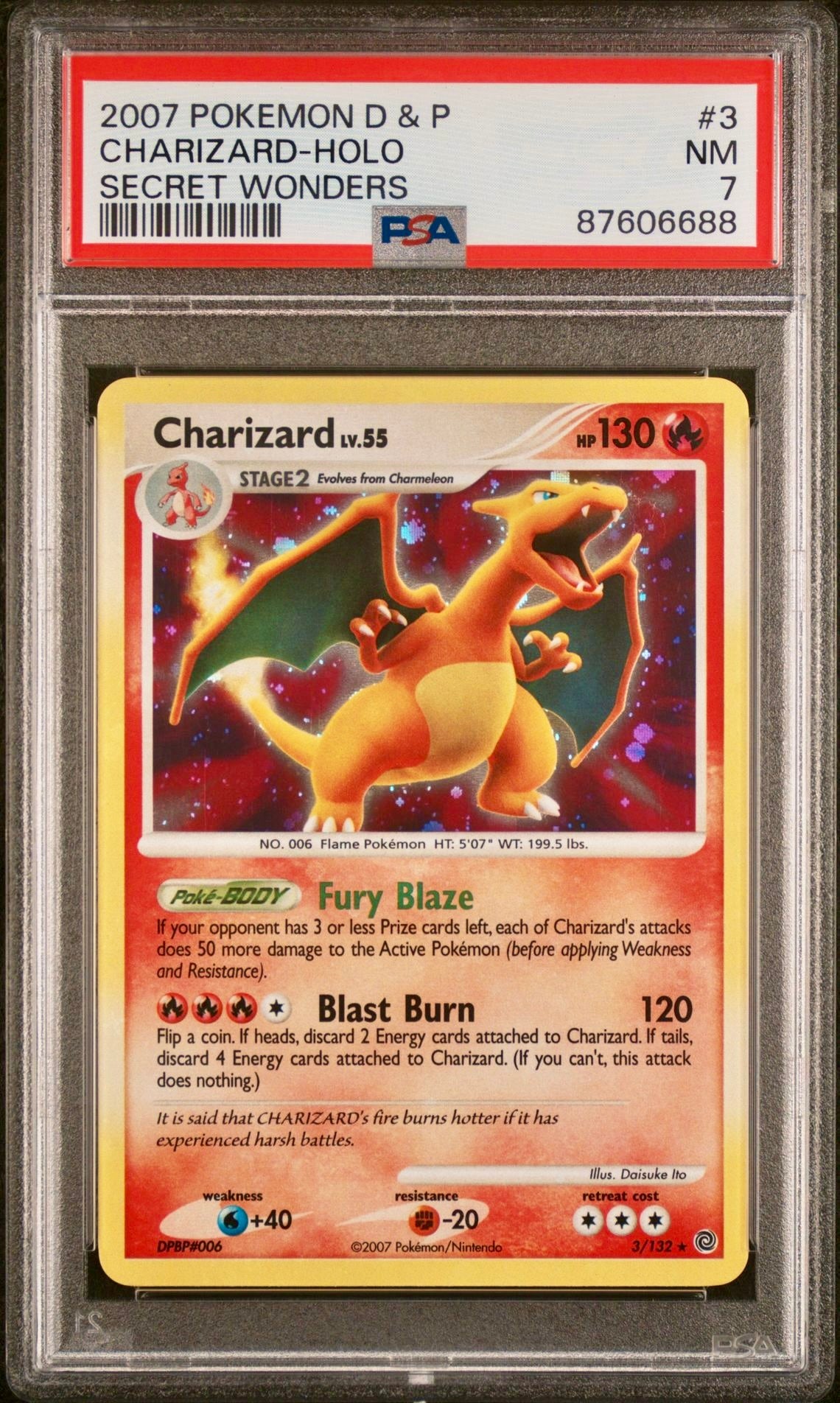 PSA 7 - Charizard Holo 3/132 DP Secret Wonders - Pokemon