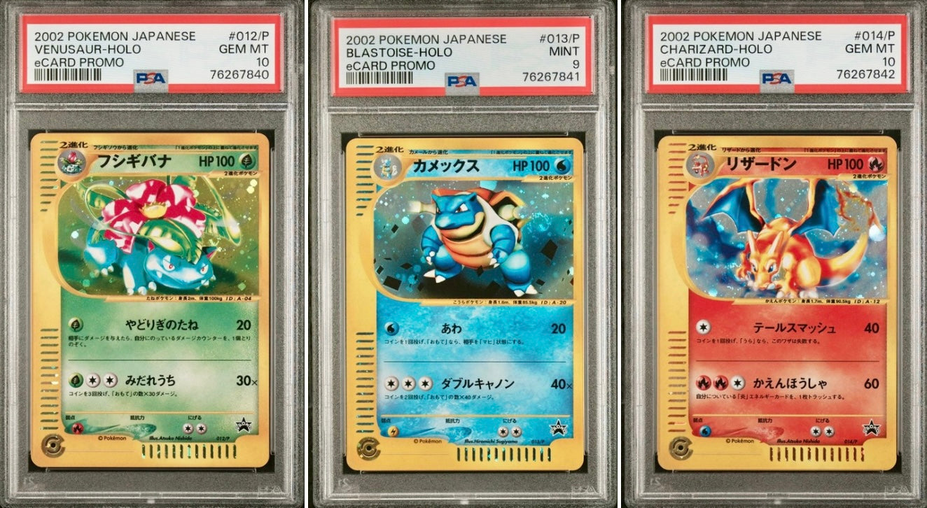 PSA 10 - Venusaur (10) Blastoise (9) Charizard (10) 012 013 014/P Lottery eCard Japanese Promo Set - Pokemon