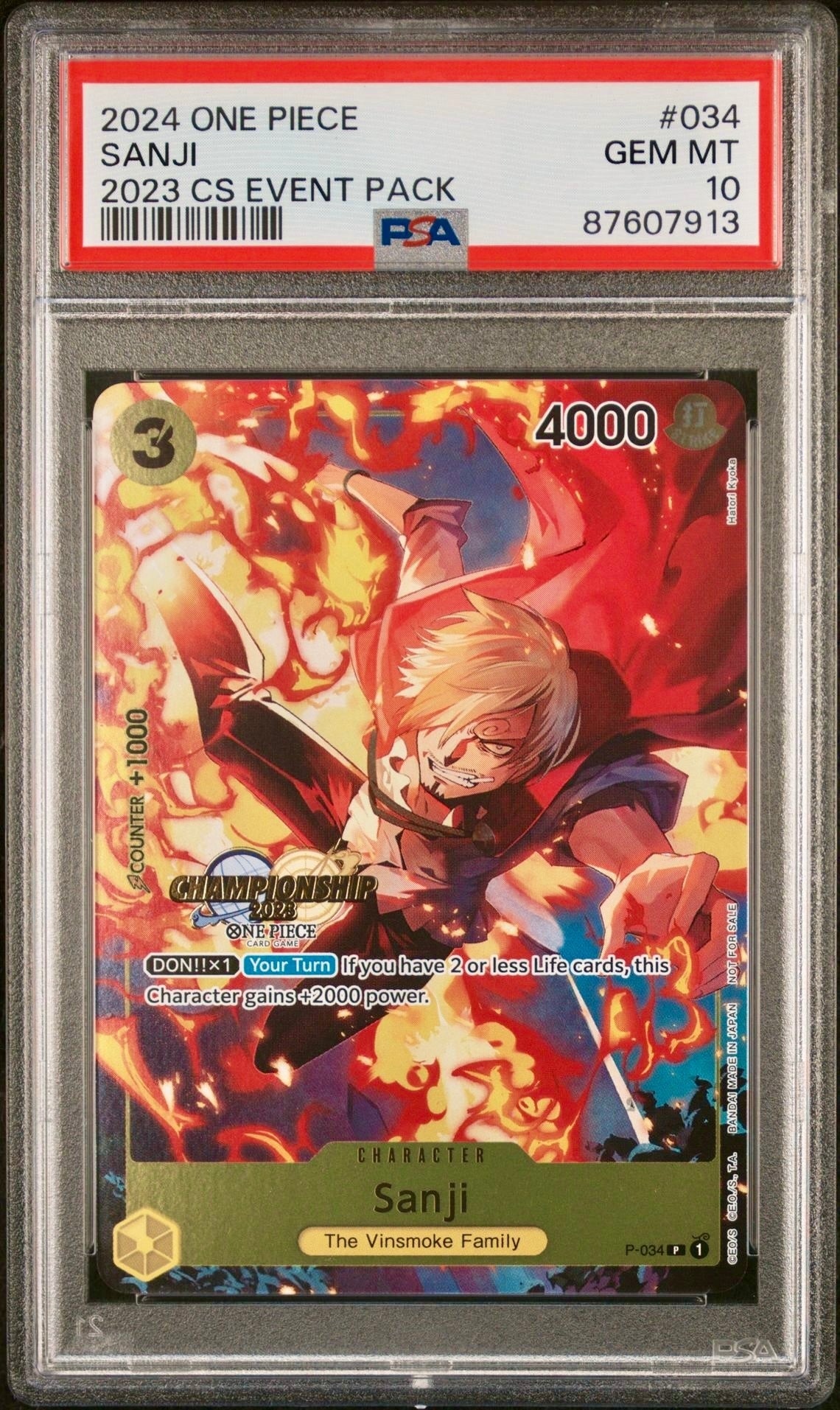 PSA 10 - Sanji P-034 2023 Championship Pack - One Piece