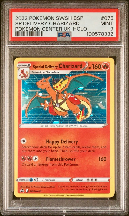 PSA 9 - Special Delivery Charizard SWSH075 Pokemon Center UK Promo - Pokemon