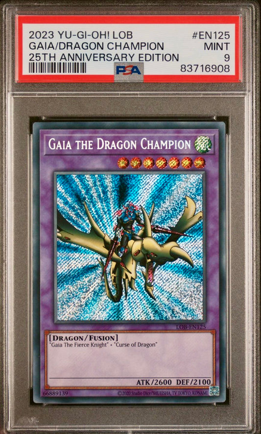 PSA 9 - Gaia the Dragon Champion LOB-EN125 25th Anniversary SCR - Yu-Gi-Oh!