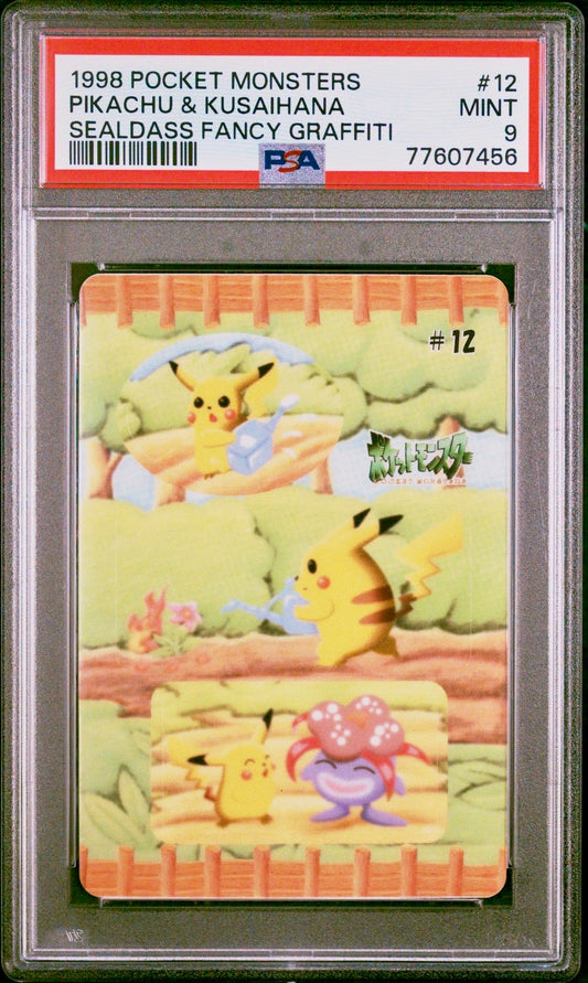 PSA 9 - Pikachu and Gloom (Kusaihana) #12 Sealdass Fancy Graffiti 1998 Pocket Monsters - Pokemon