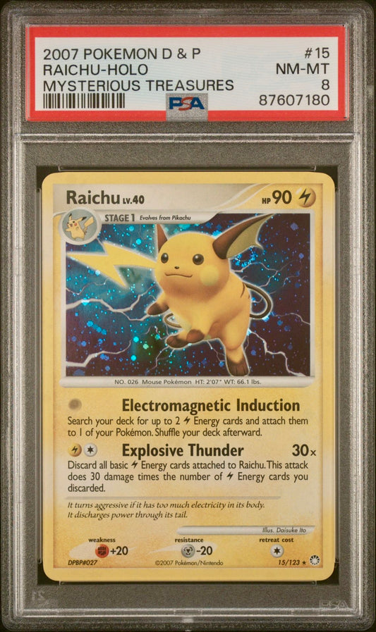 PSA 8 - Raichu Holo 15/123 DP Mysterious Treasures - Pokemon