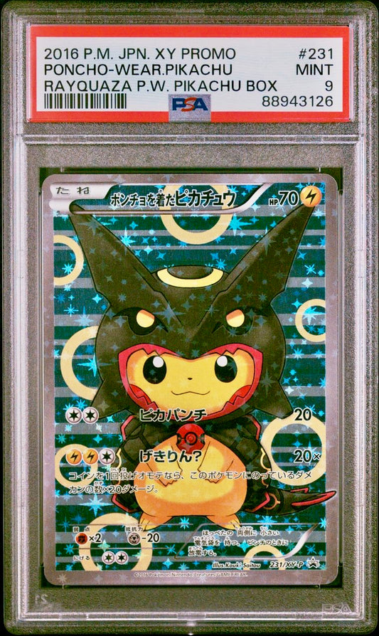 PSA 9 - Poncho-Wearing Pikachu 231/XY-P Rayquaza Promo Box Japanese - Pokemon