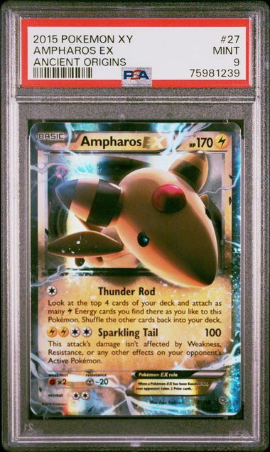 PSA 9 - Ampharos EX 27/98 Ancient Origins - Pokemon