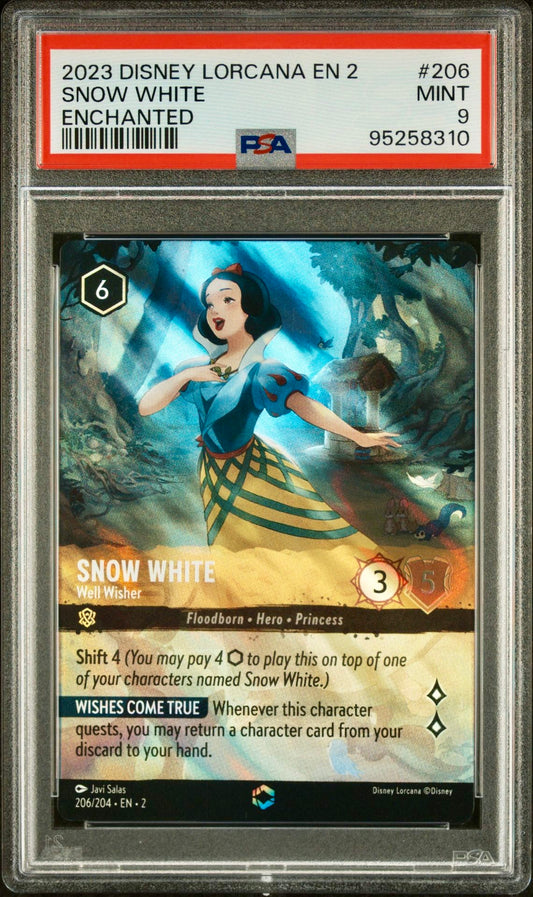 PSA 9 - Snow White 206/204 Enchanted EN2 Rise of the Floodborn - Disney Lorcana