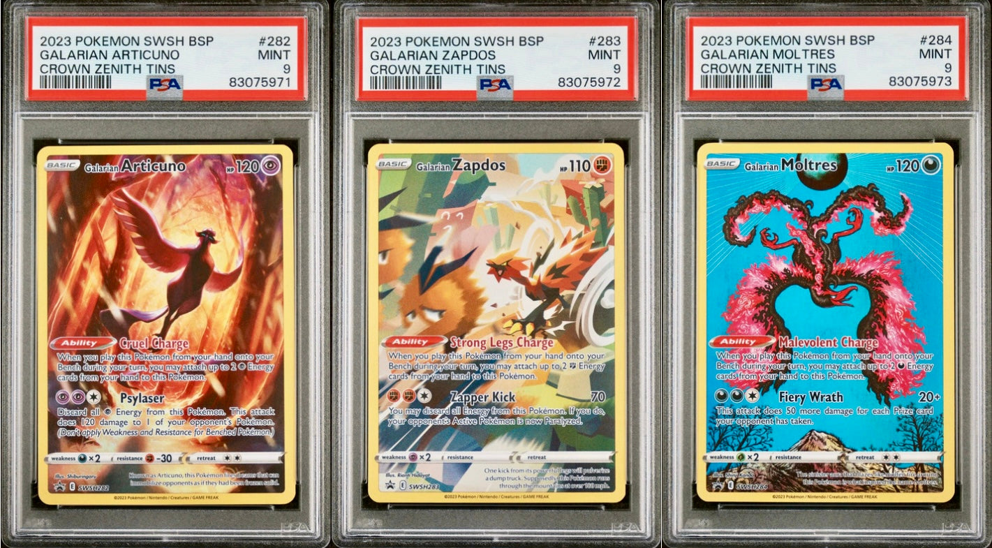 PSA 9 - Galarian Articuno Zapdos Moltres SWSH282 283 284 CZ Tin Promos - Pokemon