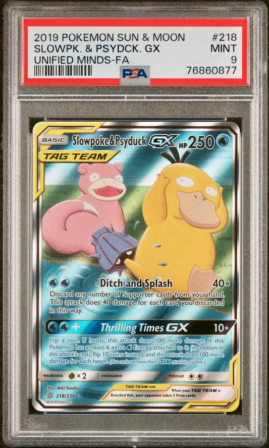 PSA 9 - Slowpoke & Psyduck GX 218/236 SM Unified Minds - Pokemon