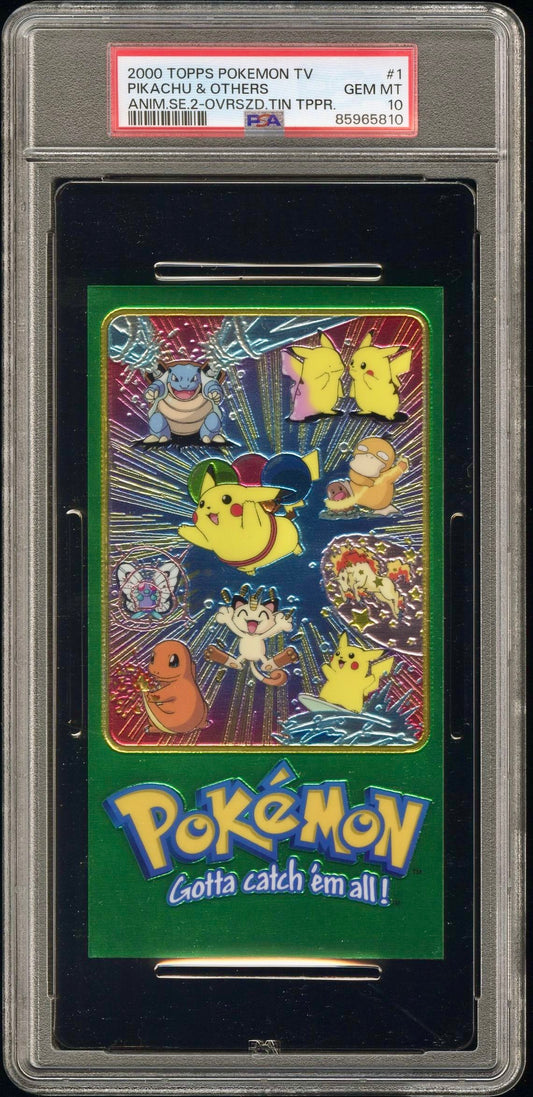 PSA 10 - Pikachu & Others TOPPS Anime Ser. 2 O/S Tin Topper- Pokemon