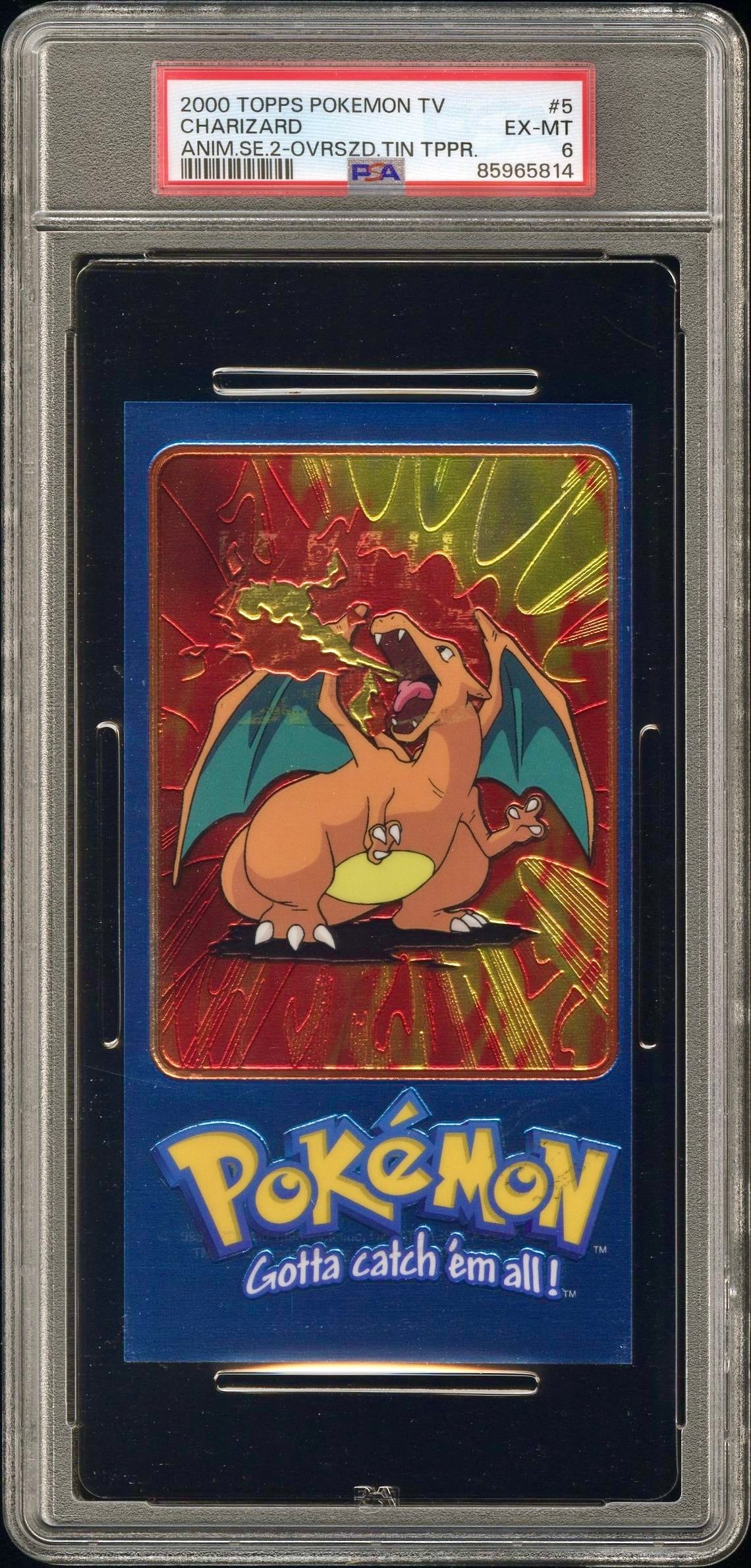 PSA 6 - Charizard TOPPS Anime Ser. 2 O/S Tin Topper- Pokemon