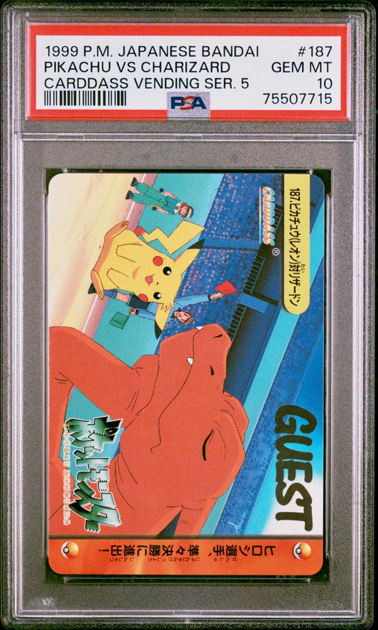 PSA 10 - Pikachu Vs Charizard #187 1999 Bandai Carddass Vending Series 5 - Pokemon