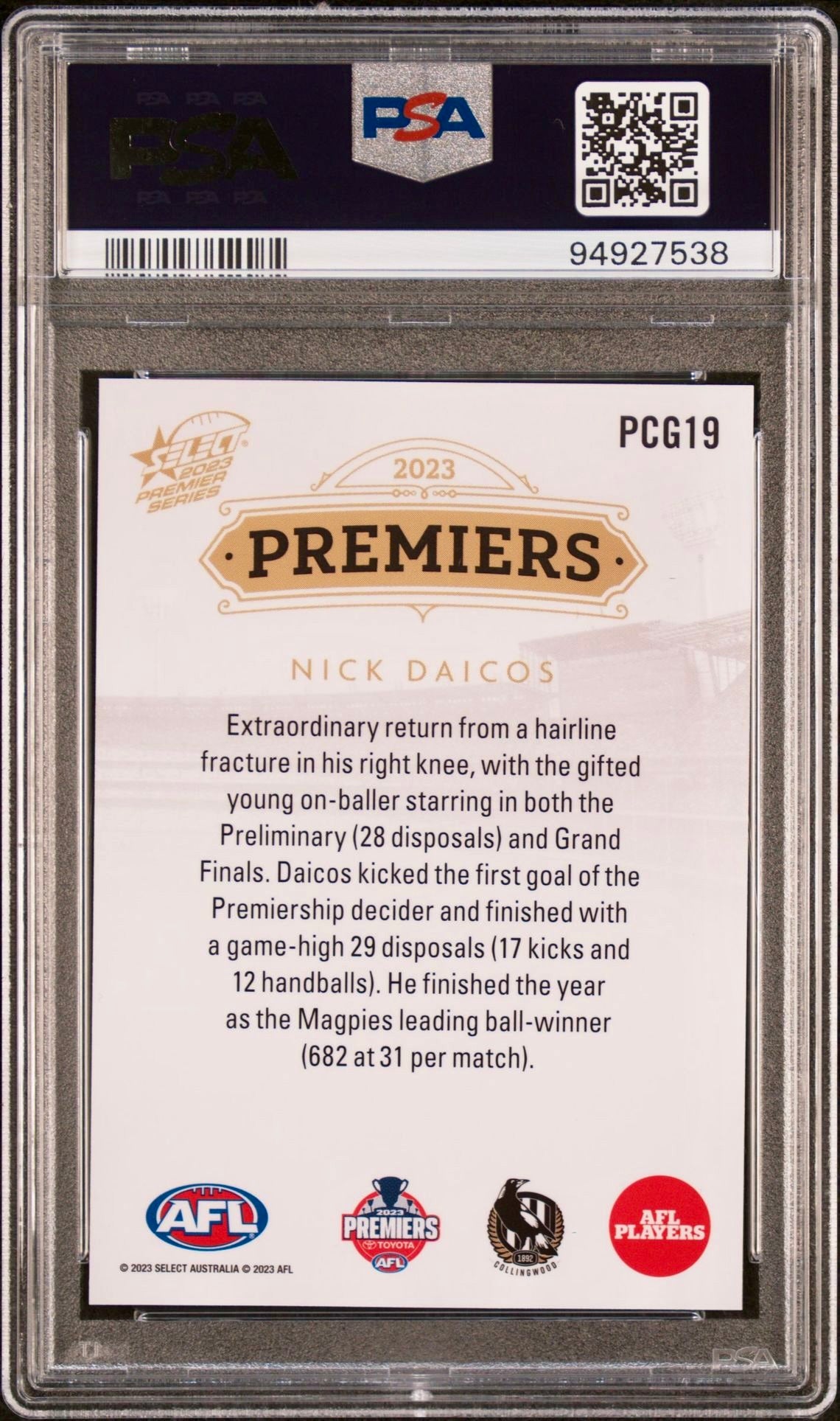 PSA 9 - Nick Daicos #PCG19 2023 SELECT AFL Premier Series