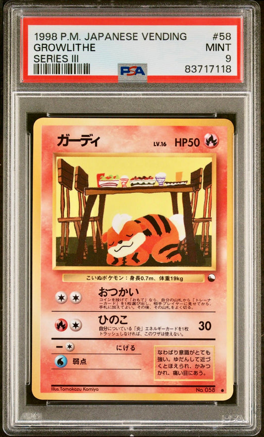 PSA 9 - Growlithe #58 Japanese Vending Series 3 - Pokemon