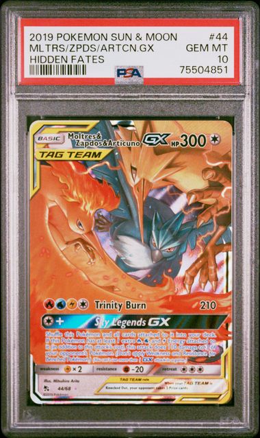 PSA 10 - Moltres Zapdos Articuno GX 44/68 S&M Hidden Fates - Pokemon