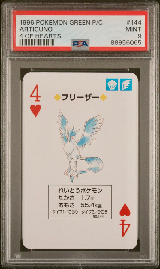 PSA 9 - Articuno 4 of Hearts 1996 Green Poker Cards - Pokemon