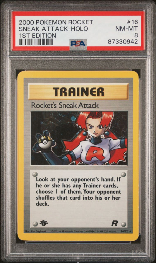 PSA 8 - Rocket’s Sneak Attack Holo 16/82 Team Rocket 1st Edition - Pokemon