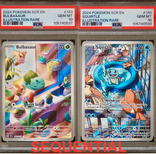 PSA 10 - Bulbasaur & Squirtle IR /142 SV Stellar Crown - Pokemon