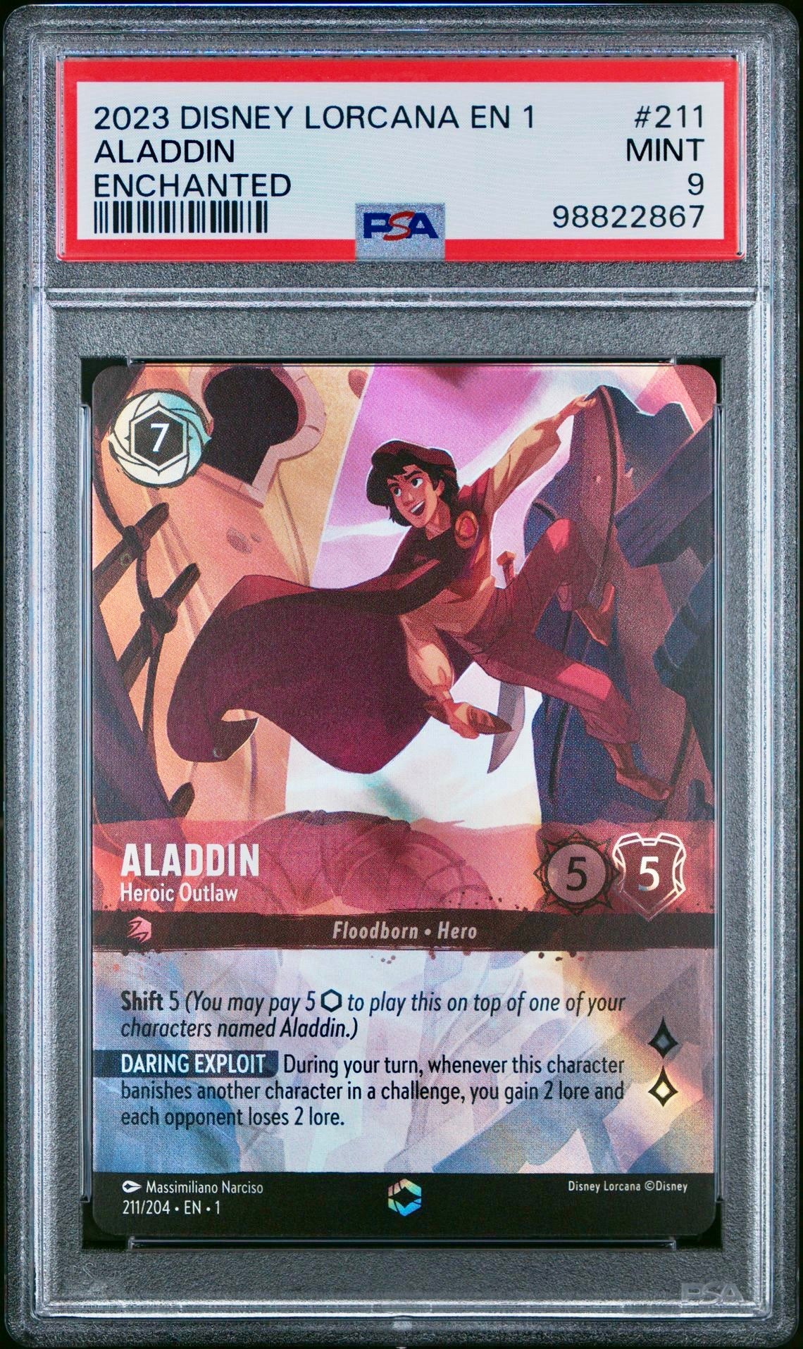 PSA 9 - Aladdin Enchanted 211/204 First Chapter - Disney Lorcana