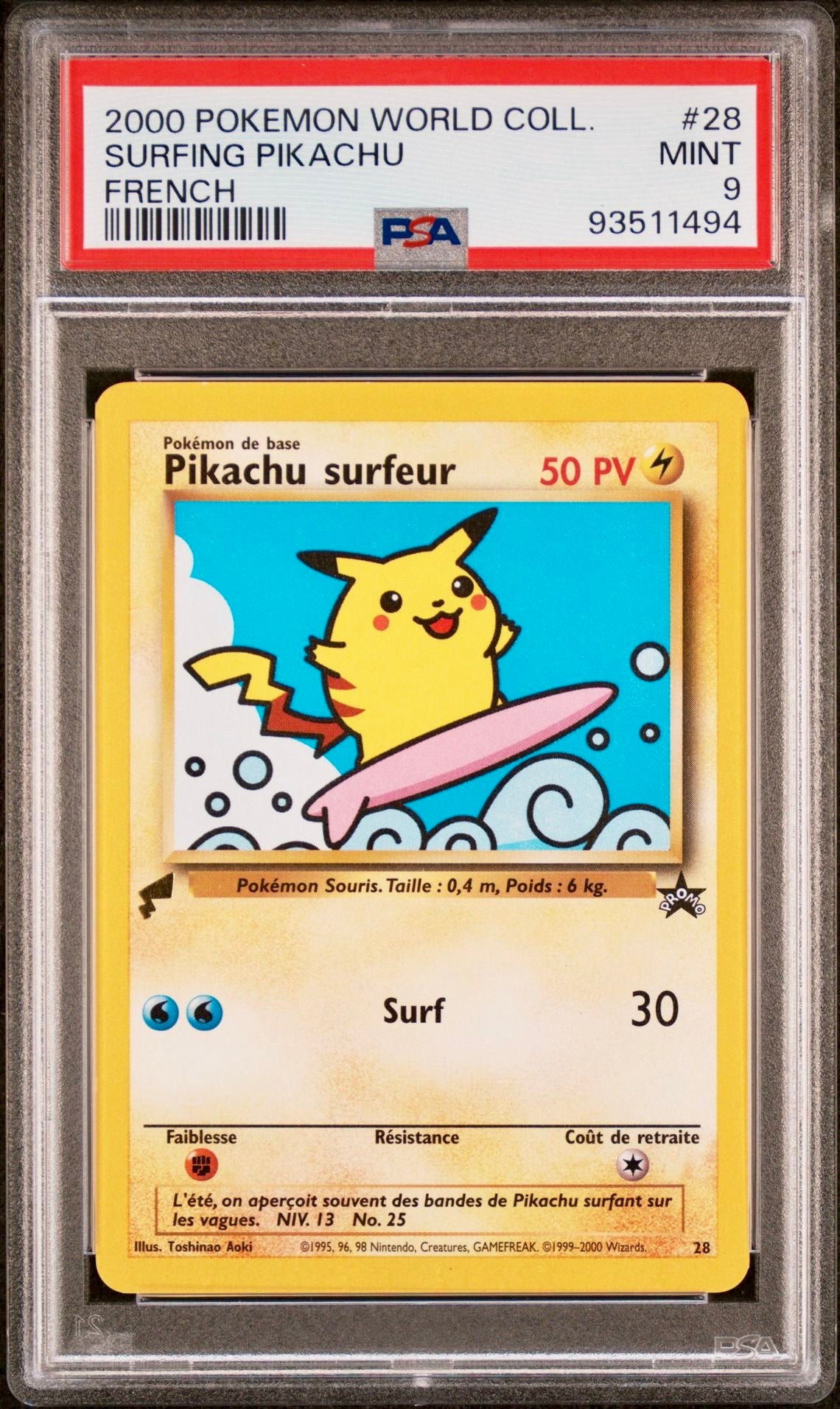 PSA 9 - Surfing Pikachu 28 French 2000 World Collection - Pokemon