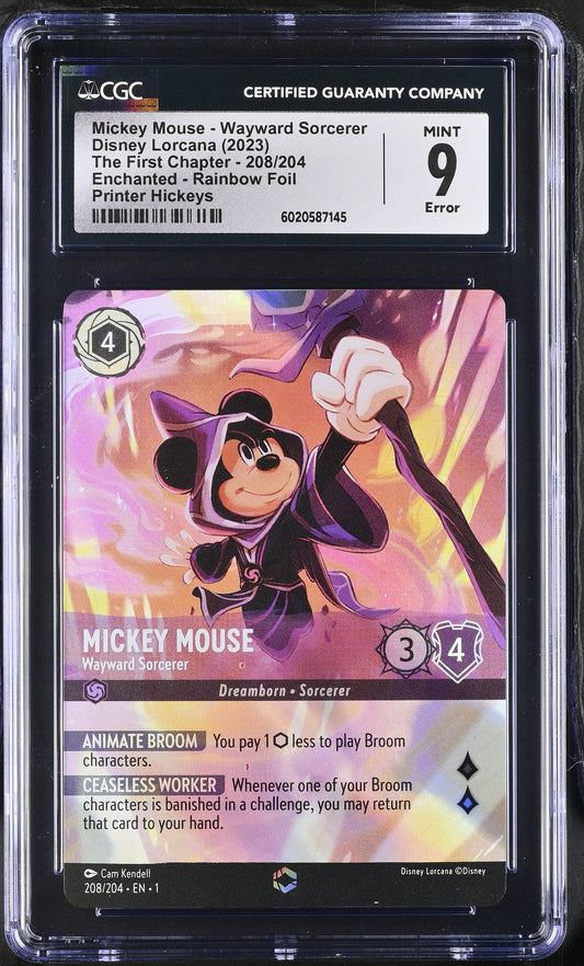 CGC 9 - ERROR Mickey Mouse 208/204 Enchanted EN1 First Chapter - Disney Lorcana