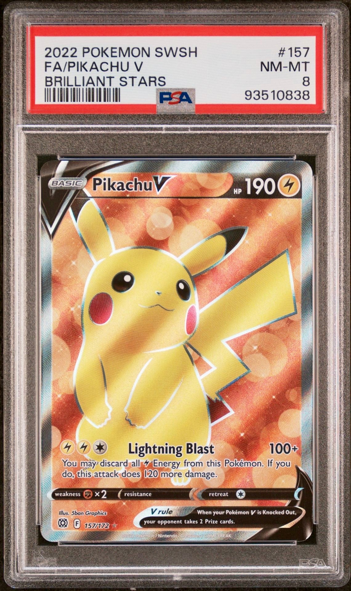 PSA 8 - Pikachu V 157/172 SWSH Brilliant Stars - Pokemon