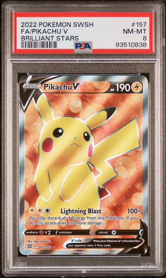 PSA 8 - Pikachu V 157/172 SWSH Brilliant Stars - Pokemon