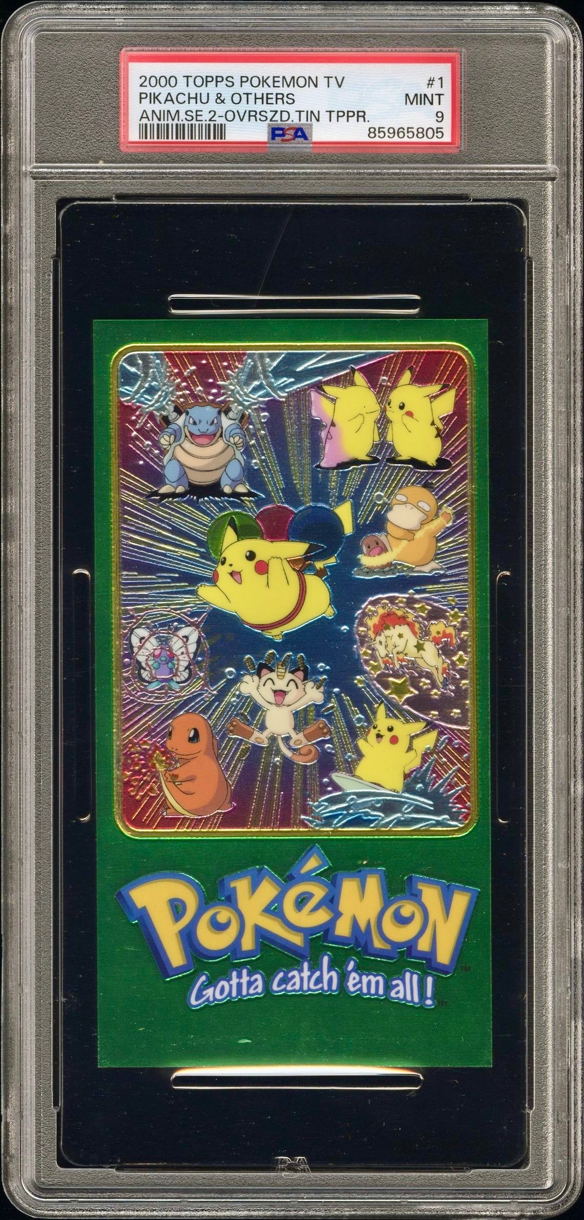 PSA 9 - Pikachu & Others TOPPS Anime Ser. 2 O/S Tin Topper- Pokemon