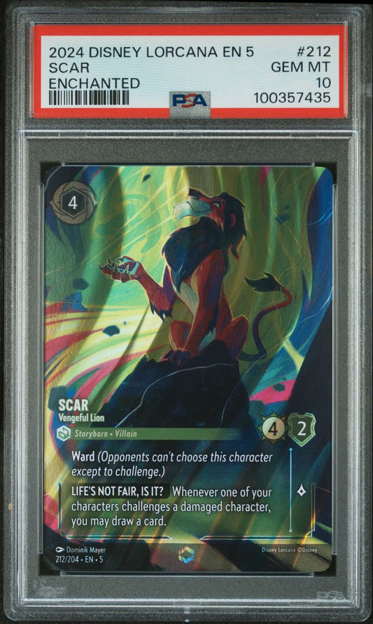 PSA 10 - Scar Enchanted 212/204 EN5 Shimmering Skies - Disney Lorcana