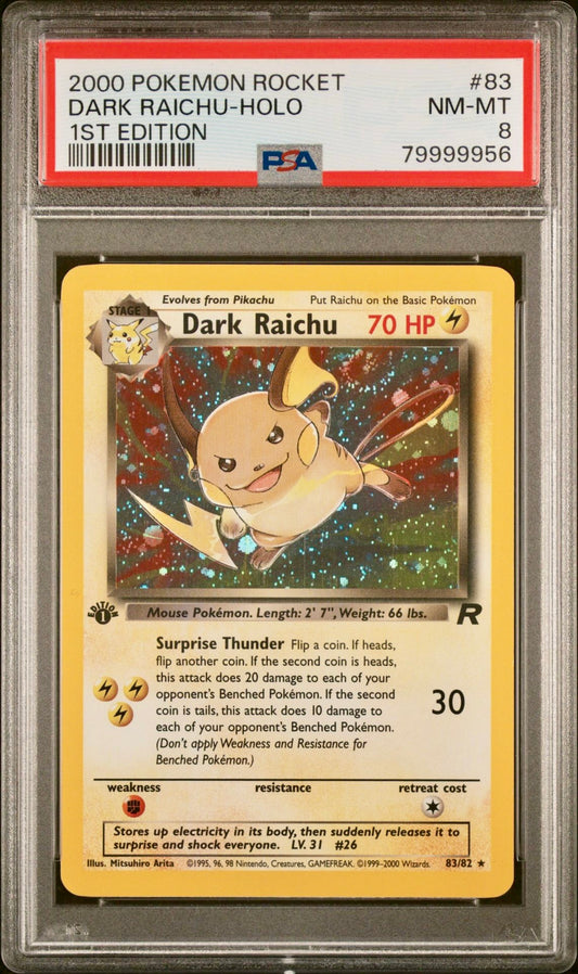 PSA 8 - Dark Raichu 83/82 Team Rocket 1st Edition - Pokemon