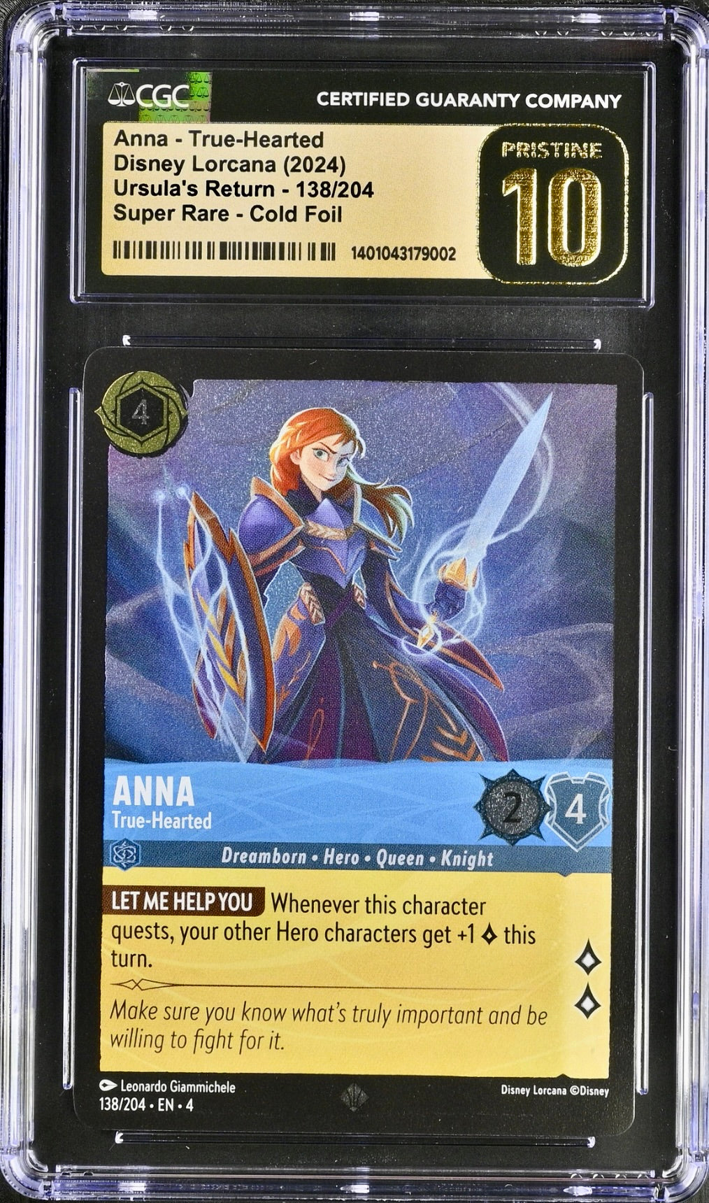 CGC 10 - Anna 138/204 Cold Foil EN4 Ursula’s Return - Disney Lorcana