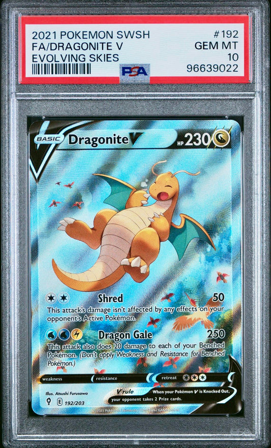 PSA 10 - Dragonite V 192/203 SWSH Evolving Skies - Pokemon