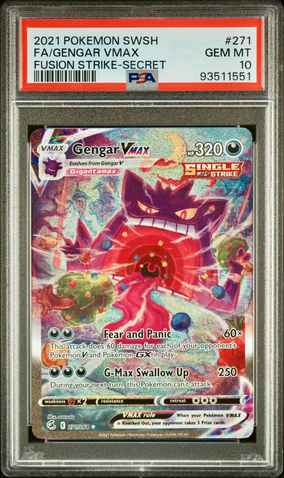 PSA 10 - Gengar VMAX 271/264 SWSH Fusion Strike - Pokemon