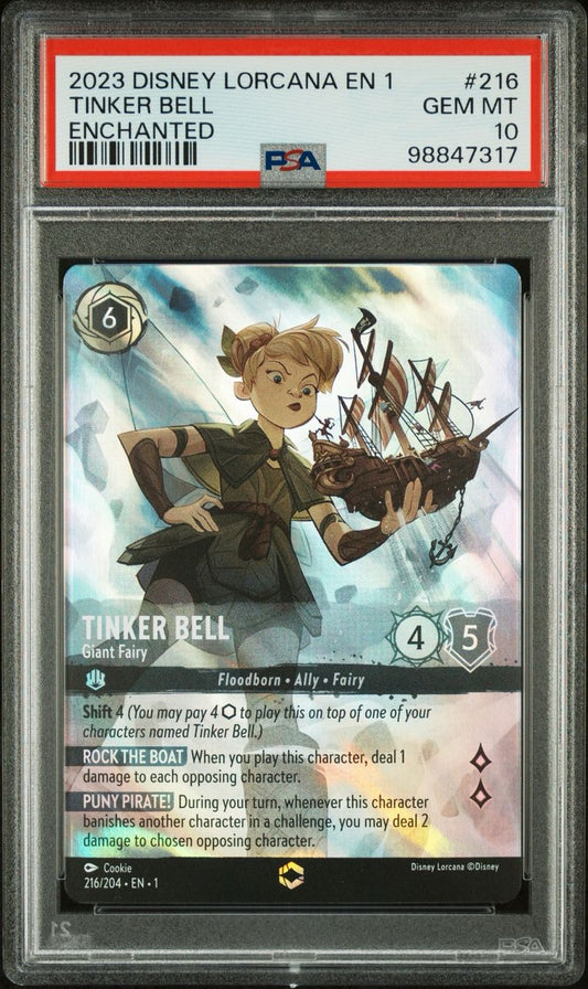 PSA 10 - Tinkerbell Enchanted 216/204 EN1 First Chapter - Disney Lorcana