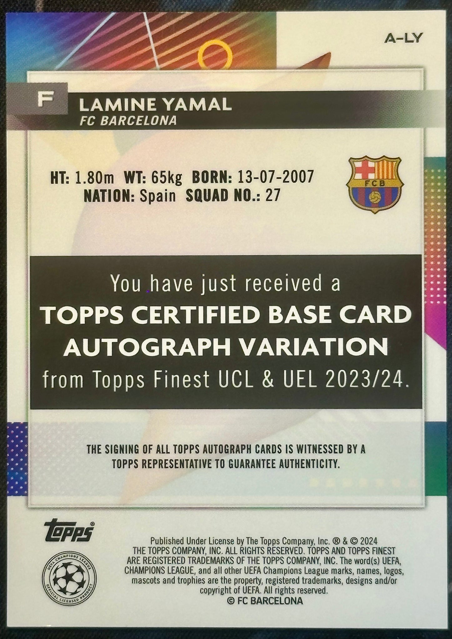 Lamine Yamal Topps Finest 2023-24 ALY Autograph - Football [NM]