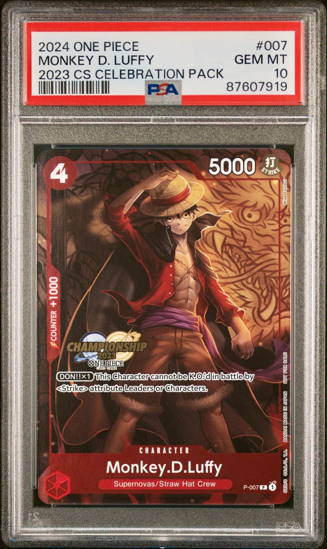 PSA 10 - Monkey D. Luffy P-007 2023 Championship Pack - One Piece