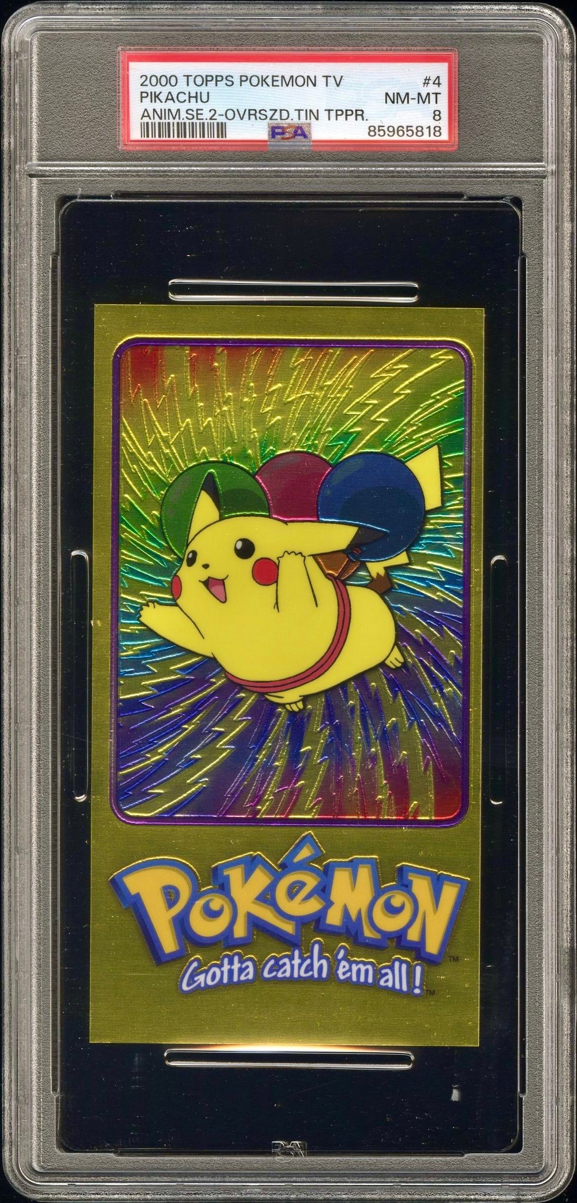 PSA 8 - Pikachu TOPPS Anime Ser. 2 O/S Tin Topper- Pokemon