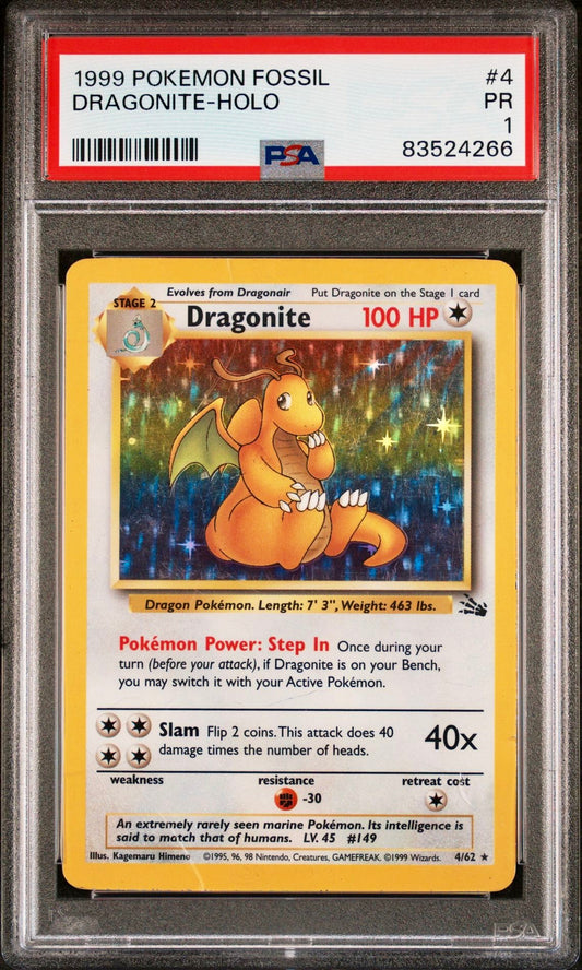 PSA 1 - Dragonite Holo 4/62 WOTC Fossil Unlimited - Pokemon