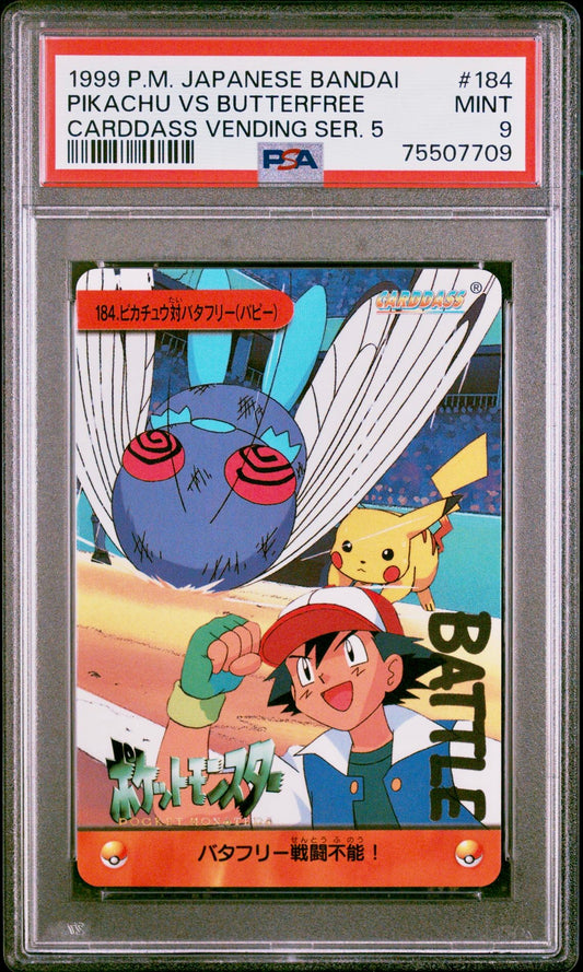 PSA 9 - Pokemon - Pikachu Vs Butterfree #184 - 1999 Bandai Carddass Vending Series 5