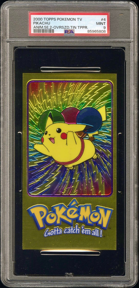 PSA 9 - Pikachu TOPPS Anime Ser. 2 O/S Tin Topper- Pokemon