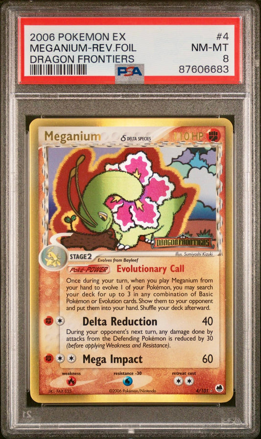 PSA 8 - Meganium Reverse 4/101 EX Dragon Frontiers - Pokemon