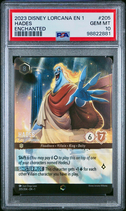 PSA 10 - Hades Enchanted 205/204 First Chapter - Disney Lorcana