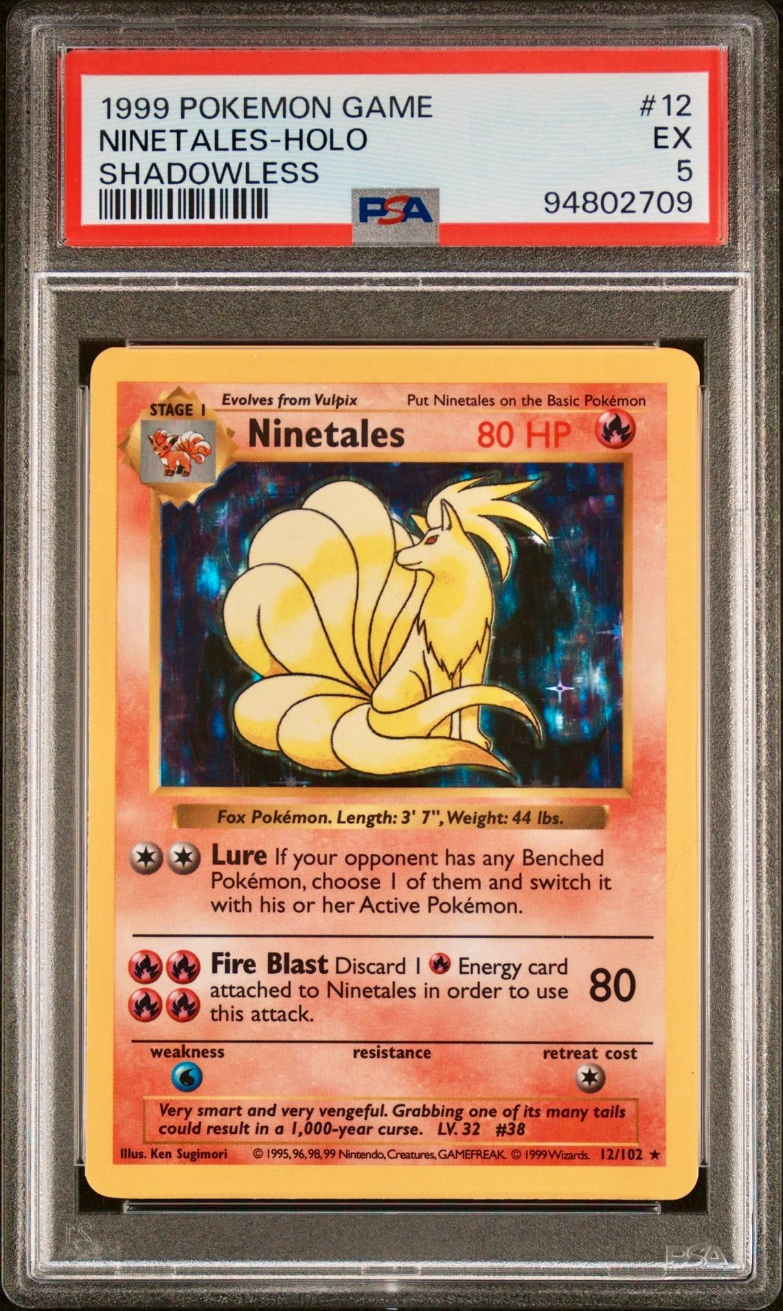 PSA 5 - Ninetales Holo 12/102 WOTC Shadowless Base Set - Pokemon